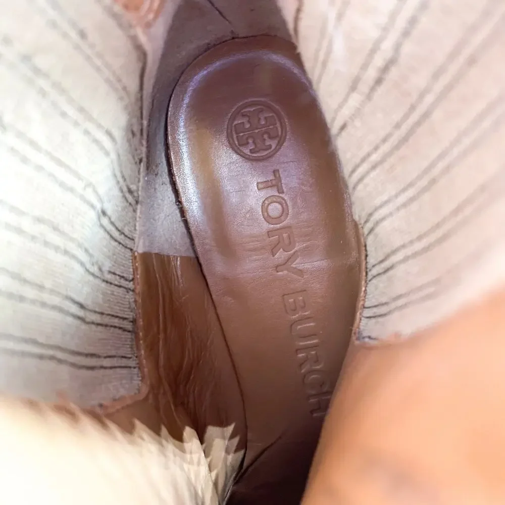Tory Burch Lila Boots Brown Suede Pointed Block Heel Ankle Western Booties Sz‎ 6